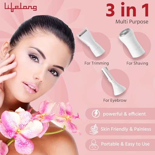 Lifelong Battery Powered LLPCW30 Rechargeable Eyebrow, Underarms And Bikini Trimmer for Women (White) - 1 Hour Runtime (1 Year Warranty)
