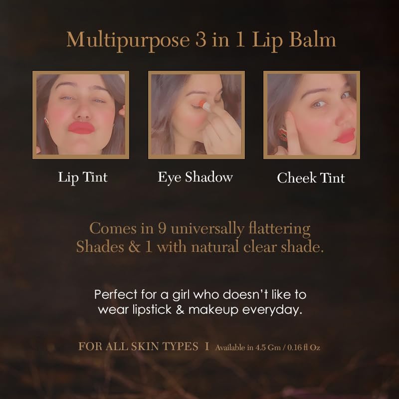 Kaumudi Handmade & 100% Natural 3in1 Lip Balm (Lip Tint | Cheek Tint | Eye Shadow) made with Rose & Saffron Essential oil | Best for Dry, Damaged & Chapped Lips | Hydrates & Moisturizes (Cherry Lip)