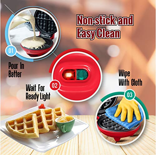 Burgess Brothers Mini Waffle Maker | Portable Electric Non-Stick Waffle Iron | Belgian Waffle Maker Makes 4 Inch Waffles | Includes Bamboo Sporks