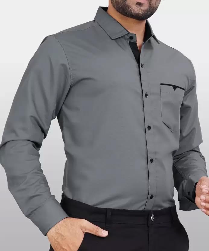 CB-COLEBROOK Men Regular Fit Solid Spread Collar Casual Shirt (X-Large, Cadet Grey)