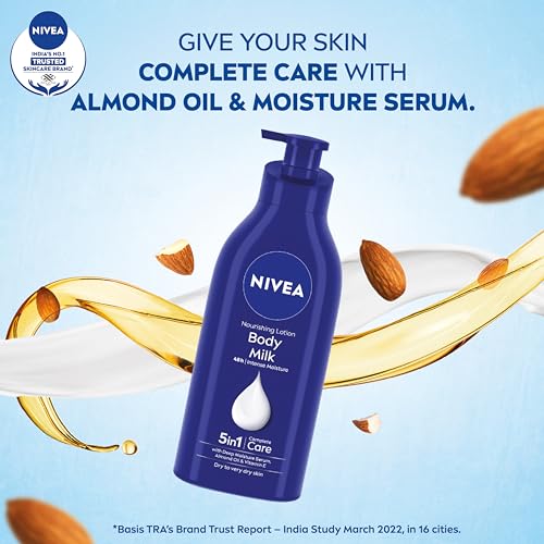 NIVEA Nourishing Body Milk 600ml Body Lotion | 48 H Moisturization | With 2X Almond Oil | Smooth and Healthy Looking Skin |For Very Dry Skin