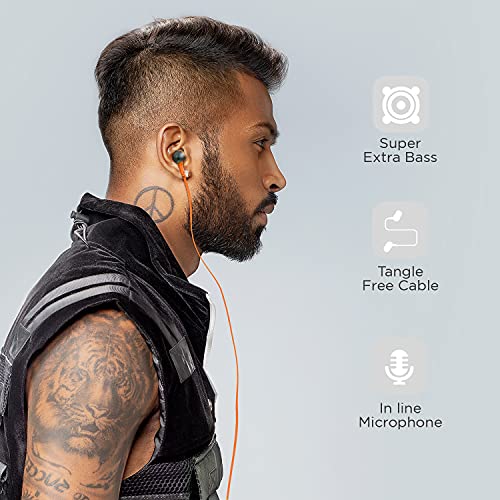 boAt Bassheads 228 in-Ear Wired Earphones with Super Extra Bass, Metallic Finish, Tangle-Free Cable and Gold Plated Angled Jack (Molten Orange)