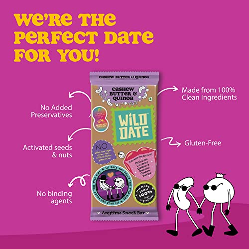 Wild Date 40g Snack Bar | Cashew Butter & Quinoa | Dairy-free with No Artificial flavour | Guilt-free MIdnight Snack | Pack of 6