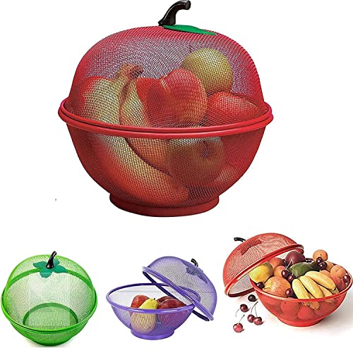 XAVRY Fruits Basket for Kitchen Basket with Net Cover (Large Size 28.5 Cm) (Red, Iron),1 Liter