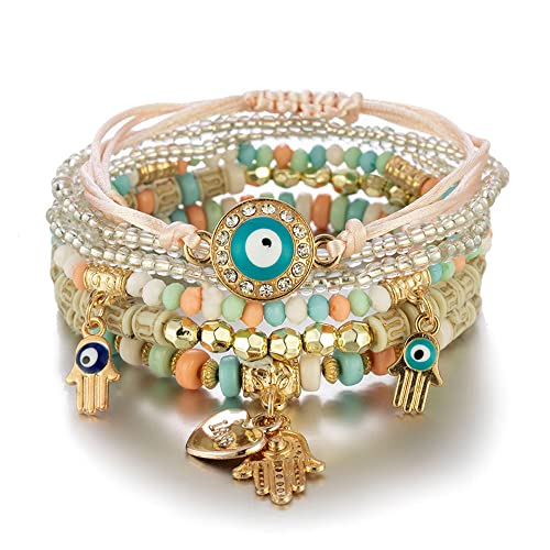 Shining Diva Fashion Latest Stylish Evil Eye Multilayer Bangle Bracelet for Women and Girls (14687b)(Multicolor)