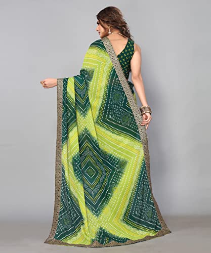 Yashika Women's Printed Georgette With Lace Saree With Blouse Piece (VERA GREEN)