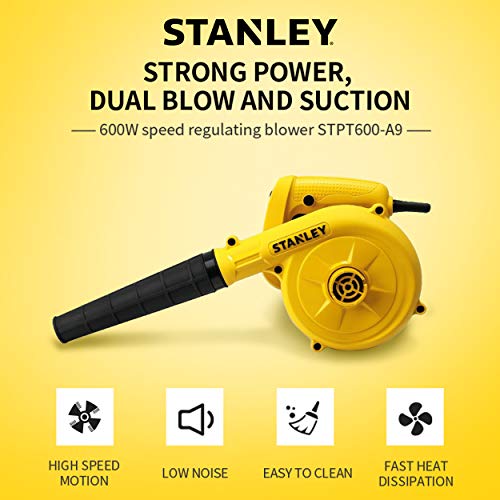 STANLEY STPT600 Blower for Clearing Away Dust Particles From Furniture, Cars, Windows & Other Rigid Surfaces, 600W Variable Speed, 1 Year Warranty (Yellow & Black)