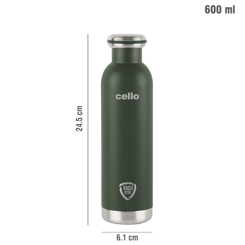 CELLO Duro Tuff Steel Series Mac, Double Walled, Vacusteel Water Flask with Durable DTP Coating, Green, 600 ml