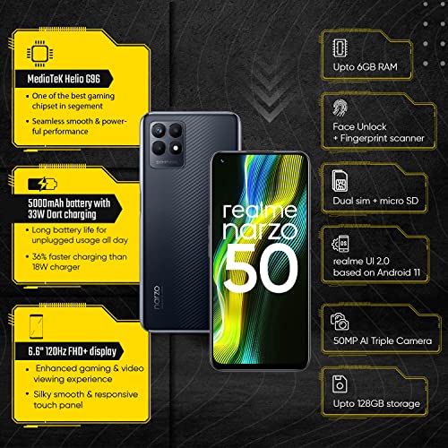 Realme narzo 50 (Speed Black, 4GB RAM+64GB Storage) Helio G96 Processor | 50MP AI Triple Camera | 120Hz Ultra Smooth Display