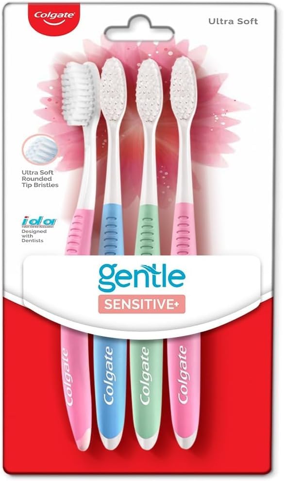 Colgate gentle Sensitive Soft Bristles Manual Toothbrush for adults - 4 Pcs, Multicolor (With Free Colgate Total Toothpaste, 20 g)