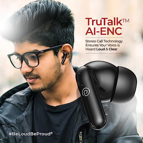 pTron Newly Launched Zenbuds Evo TWS Earbuds,Ai-Trutalk Enc Calls,45Ms Movie/Music Modes,Deep Bass,32Hrs Playtime,Bluetooth 5.3 Headphones,Ipx5 Water Resistant&Type-C Fast Charging (Black),in-Ear