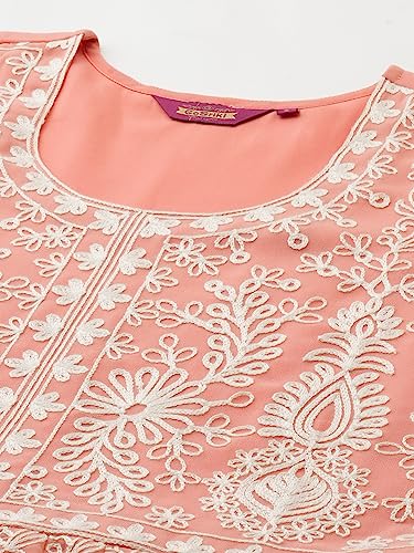 ANNI DESIGNER Women's Georgette Chikankari Embroidered Anarkali Kurti (Kari Peach-GRT_XL_Peach_X-Large)