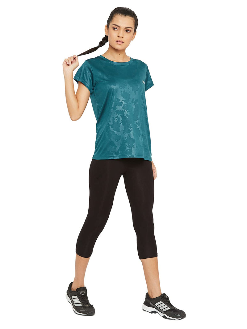 Clovia Women's Polyester Activewear Short Sleeve Sports T-Shirt (AT0124G08_Blue_M)