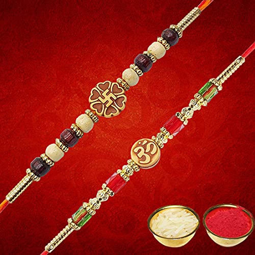 YouBella Rakhi for Brother and Bhabhi Rakhi Set of 2 Jewellery Mens Boys Bracelet Rakhi Combo for Brother, Rakhi Gift for Brother Bhaiyya/Bhai | Rakhi with Roli Chawal