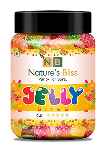 Nature's Bliss Fruit Jelly Bites/Jelly Candy/Jelly Toffee/Jelly Beans 900 gm Quality Product [F D] Jar Packing