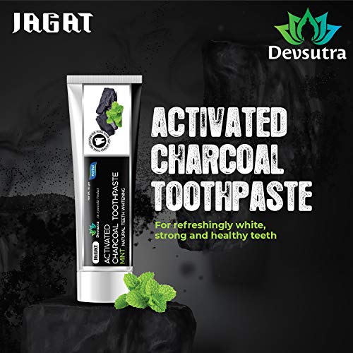 Jagat Devsutra Dr. Trusted Ayurvedic HERBAL Activated Charcoal Toothpaste for Teeth Whitening - 100% Natural Formula with Mint Flavour, No Fluoride & Artificial Colours - Pack of 4 (100g x 4)