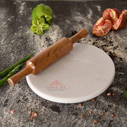 Jaipur Ace Indian White Marble Roti Maker with Wooden Belan/White Marble Chakla 10 Inch Diameter with Belan (White Marble Chakla with Belan)