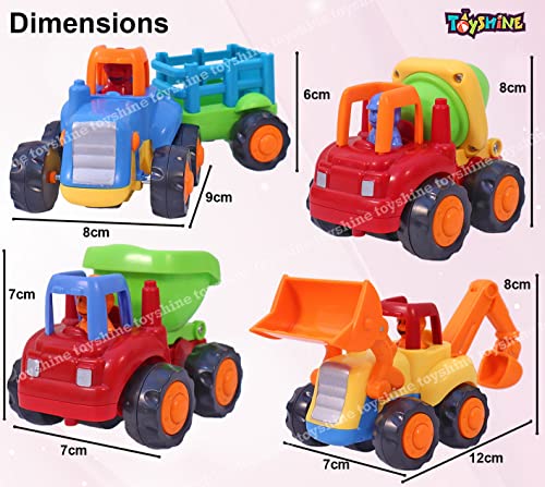 Toyshine Unbreakable Automobile Car Pack of 4 Friction Powered Cars Construction Push and Go Car Tractor, Bulldozer, Cement Mixer Truck, Dumper for 1 2 3 Year Old Boy Girl Toddler Baby Kid Gift - B