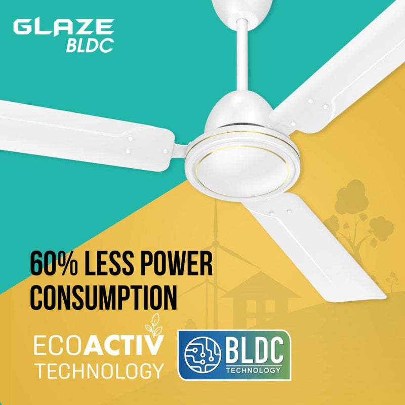 Havells Glaze Decorative BLDC 1200mm Energy Saving with Remote Control 5 Star Ceiling Fan (White, Pack of 1)