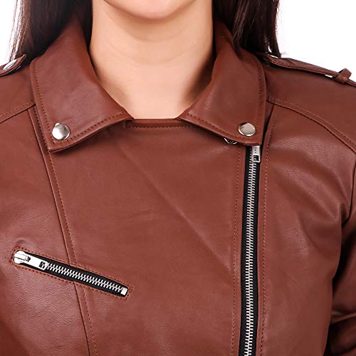 Leather Retail Faux Fur Women's Girl'S Solid Biker Jacket_Lrfrbrme004_Brown_M