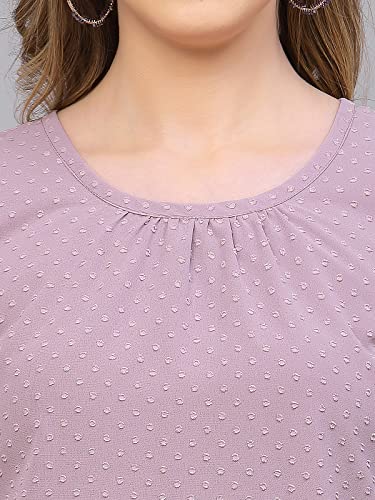 Selvia Women's Dyed Puff Sleeve Rotto Butti Round Neck Casual Top(430TK381N-Xl_Lavender4)