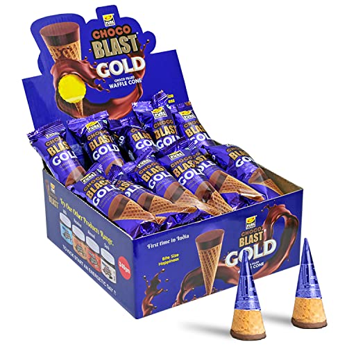 Pure Temptation® Gold Chocoblast - Chocolate Flavoured Waffle Cone - Premium Chocolates for Kids Gift Pack - 1 x 36 pcs Display Pack - Birthday Chocolate Gift Box for Girls and Boys (Chocolate)