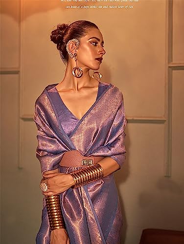 SWORNOF Women's Kanjivaram Banarasi Silk Patola Woven Design Saree With Unstitched Blouse Piece (LovendER)