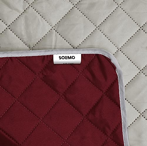Amazon Brand - Solimo Reversible 3 Seater Polyester Sofa Cover, Maroon & Grey Reversible Quilted Sofa Cushion Couch Cover, (Pack of 1, Maroon-Grey)