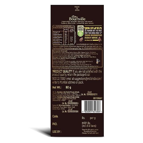 Cadbury Bournville Rum & Raisin Dark Chocolate Bar, 80 g (Pack of 3)