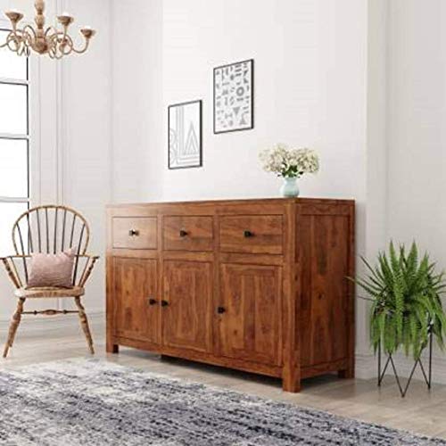 Unitek Furniture Sheesham Wood Multipurpose Storage Sideboard Cabinet with 3 Drawers and 3 Shelf Solid Wooden Furniture for Bedroom Living Room Hall & Office Décor - (Honey Finish)