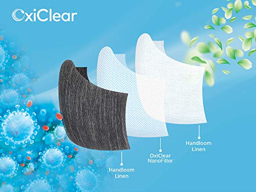 OxiClear Handloom Linen Anti-Pollution Face Mask, 3-Layer Super Breathable, Washable & Reusable (Pack of 7)