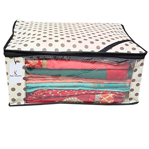 Kuber Industries� Polka Dots Designer Saree Cover/Regular Cloth Bag/Wardrobe Organiser Set of 9 Pcs (Ivory)