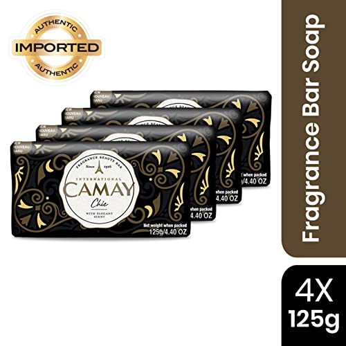 Camay Chic Citrus Beauty Soap with Aromatic Wood, Indulging French Fragrance, Moisturizing Bathing Body Soap with Nature’s Scent & Creamy Lather for Daily Skincare, 125g (Pack of 4)