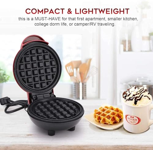 Mini Waffle Maker 4 Inch- 350 Watts: Stainless Steel Non-stick Electric Waffle Maker Machine For Individual Belgian Waffles, Pan Cakes, Paninis Or Other Snacks Home Appliances