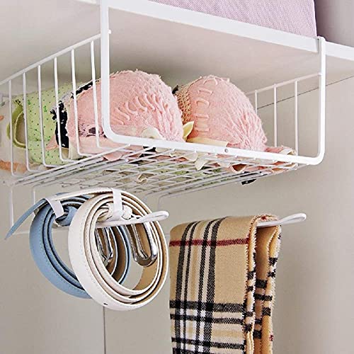 Bianco 12" Multifunctional Storage Basket Kitchen Storage Rack Under Cabinet Storage Shelf Basket Wire Rack Organizer Storage (White, Pack of 1)