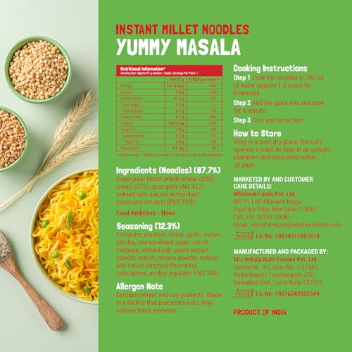 Slurrp Farm No Maida Instant Millet Noodles Combo, Not Fried, No MSG, Mild Masala & Yummy Masala, 4 X 57 g