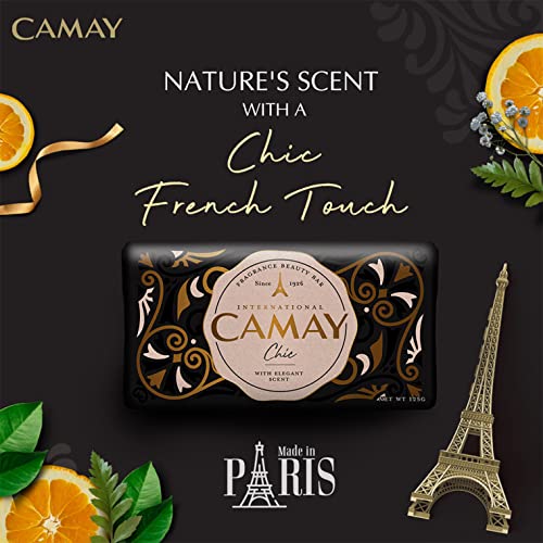 Camay Chic Citrus Beauty Soap with Aromatic Wood, Indulging French Fragrance, Moisturizing Bathing Body Soap with Nature’s Scent & Creamy Lather for Daily Skincare, 125g (Pack of 4)