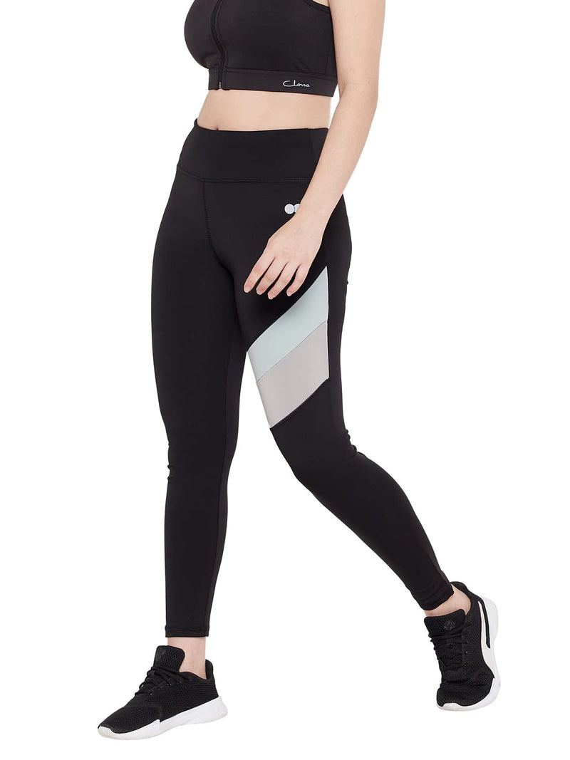 Clovia Women's Activewear Snug Fit Sports Tights with Printed Panel (AB0036B13_Black_M)