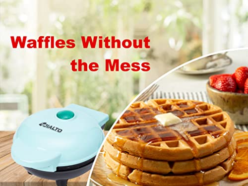 JIALTO Mini Waffle Maker 4 Inch- 350 Watts: Stainless Steel Non-stick Electric Waffle Maker Machine For Individual Belgian Waffles, Pan Cakes, Paninis Or Other Snacks Home Appliances(Aqua Blue)