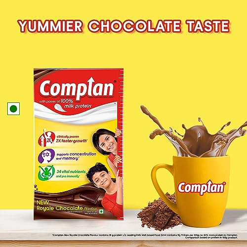 Complan Nutrition and Health Drink Royale Chocolate, 1kg Refill Pack with power of 100% Milk Protein and contrains 34 Vital Nutrients