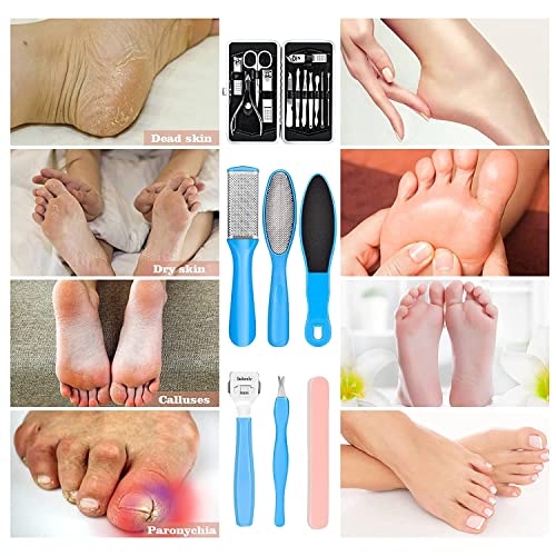 URBANMAC Pedicure Kits - Callus Remover for Feet, 23 in 1 Professional Manicure Set Pedicure Tools Stainless Steel Foot Care, Foot File Foot Rasp Dead Skin for Women Men Home Foot Spa Kit, Blue