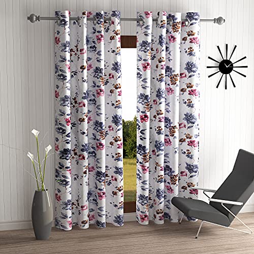 Home Sizzler 2 Piece Windflower Eyelet Polyester Door Curtains - 7 Feet, Grey