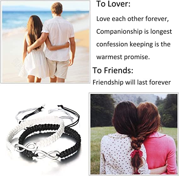 NIRA BY NALINI Brass 8 Infinity Couple Bracelet Braided nylon Rope Bangle Wrist Adjustable bracelet fit 5-10 Inch for Lover Friendship Family(Set of 2) (Black-white)