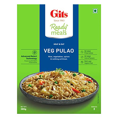 Gits Ready to Eat Veg Pulao, Pure Veg Heat and Eat Rice Dish,Microwaveable, 265g