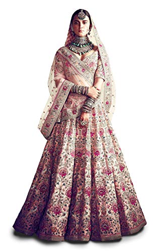 Zeel Clothing Women's Silk Semi stitched Lehenga Choli (7035-Wedding-Bridal-Latest-Lehenga-Choli_Peach_Free Size)