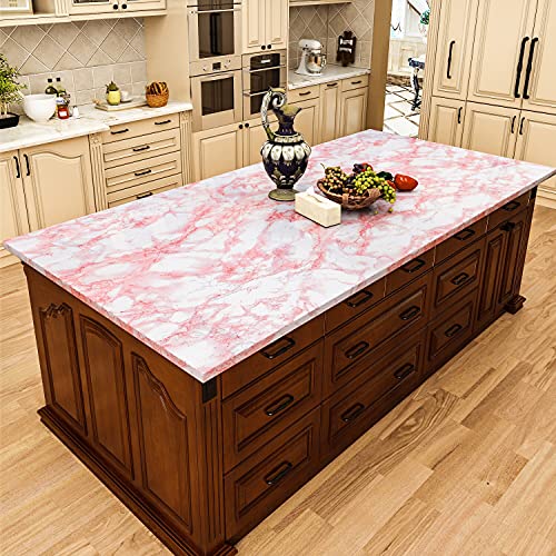 wolpin Wall Stickers Marble Wallpaper Furniture (45 cm x 10 m) Kitchen Cabinets, Almirah, Plastic & Wooden Tabletop, Wardrobe, Makeover PVC DIY Self Adhesive, Jade, Pink & White