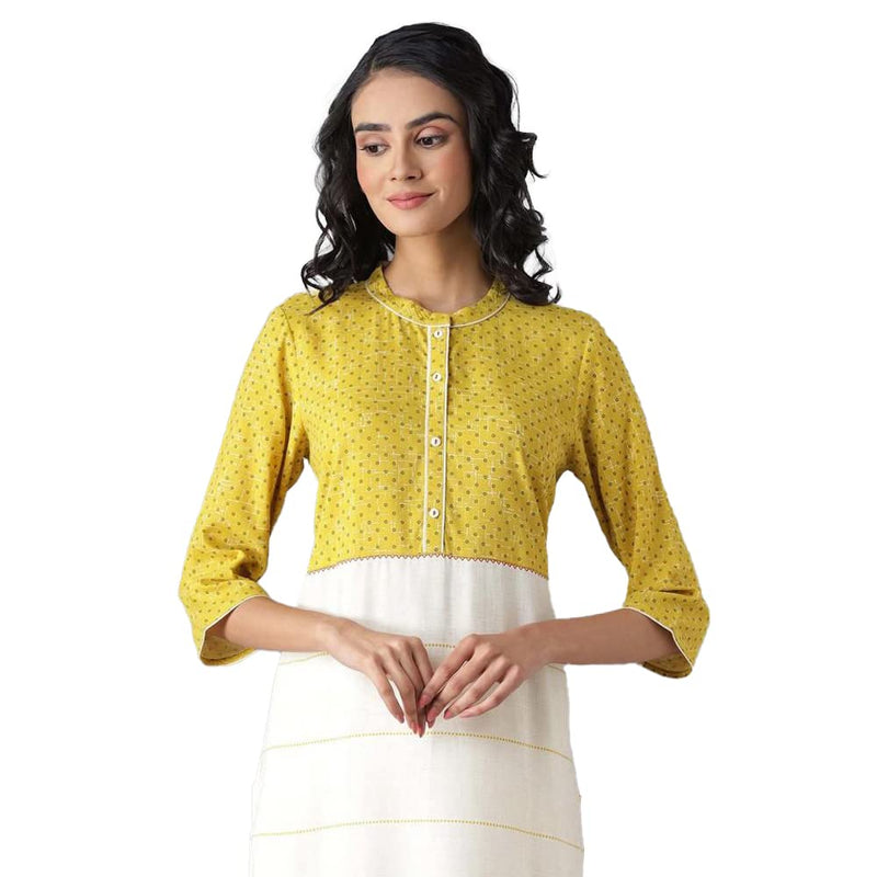 Aurelia Women's Viscose Geometric Regular Kurta (22FEA12933-503700_Oil Yellow_XS)