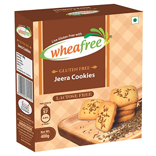 Wheafree Gluten Free Jeera Cookies (400g) | Lactose Free | Crispy & Crunchy | Best Tea Time Snacks | 100% Vegetarian and Wholesome Ingredients