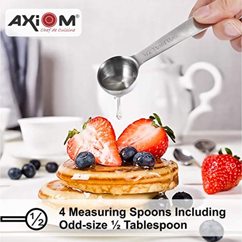 AXIOM Measuring Set of 8 pcs Stainless_Steel Professional Quality for Baking, Cooking, 4 Stackable Measuring Cups and 4 Stackable Measuring Spoons with Measurement Engraving Handle