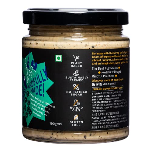 BOOMBAY Black Pepper Vegan Mayo 190g | Nothing Artificial | No Bad Oils | No Refined Sugars | Plant Based | No Onion or Garlic | Use as a Curry Paste, Pasta Sauce, Spread on Bread